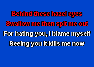 Behind these hazel eyes
Swallow me then spit me out
For hating you, I blame myself
Seeing you it kills me now