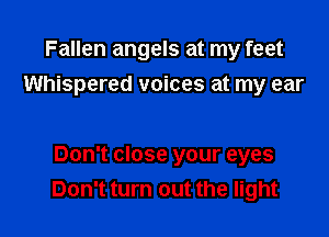 Fallen angels at my feet
Whispered voices at my ear

Don't close your eyes
Don't turn out the light
