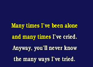 Manyr times I've been alone
and many times I've cried.
Anyway. you'll never know

the many ways I've tried.