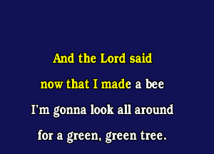 And the Lord said
now that I made a bee

I'm gonna look all around

for a green. green tree.