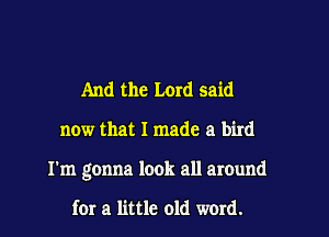 And the Lord said

now that I made a bird

I'm gonna look all around

for a little old ward.