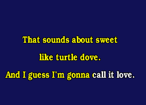 That sounds about sweet

like turtle dove.

And I guess I'm gonna call it love.