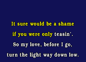 It sure would be a shame
if you were only teasin'.
So my love. before I go.

turn the light way down low.