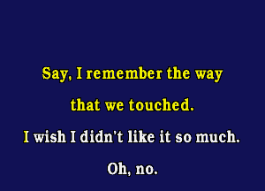Say. I remember the way

that we touched.
I wish I didn't like it so much.

Oh. no.