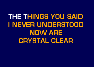 THE THINGS YOU SAID
I NEVER UNDERSTOOD
NOW ARE
CRYSTAL CLEAR