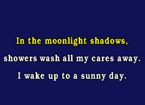 In the moonlight shadows.
showers wash all my cares away.

I wake up to a sunny day.