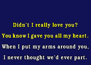 Didn't I really love you?
You knowI gave you all my heart.
When I put my arms around you.

I never thought we'd ever part.