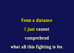 From a distance
I just cannot

comprehend

what all this fighting is for.