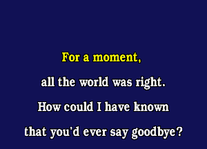 For a moment.
all the world was right.

How could I have known

that you d ever say goodbye?