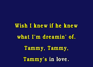 Wish I knew if he knew
what I'm dreamin' of.

Tammy. Tammy,

Tammy's in love.