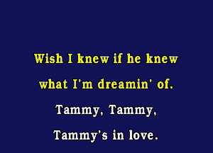 Wish I knew if he knew
what I'm dreamin' of.

Tammy. Tammy.

Tammy's in love.
