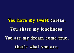 You have my sweet caress.
You share my loneliness.
You are my dream come true.

that's what you are.