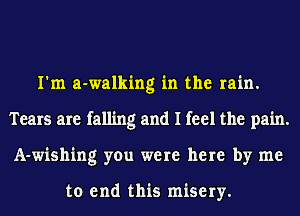 I'm a-walking in the rain.
Tears are falling and I feel the pain.
A-wishing you were here by me

to end this misery.