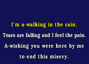 I'm a-walking in the rain.
Tears are falling and I feel the pain.
A-wishing you were here by me

to end this misery.