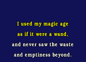 I used my magic age
as if it were a wand.
and never saw the waste

and emptiness be yond.
