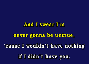 And I swear I'm
never gonna be untrue.
'cause I wouldn't have nothing

if I didn't have you.