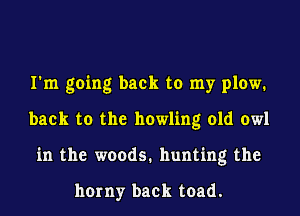 I'm going back to my plow.
back to the howling old owl
in the woods. hunting the

horny back toad.