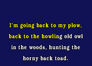 I'm going back to my plow.
back to the howling old owl
in the woods. hunting the

horny back toad.