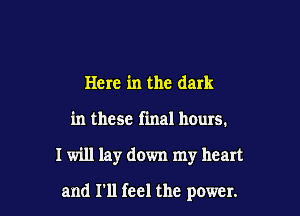 Here in the dark

in these final hours.

I will lay down my heart

and I'll feel the power.