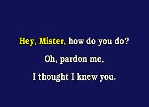 Hey. Mister. how do you do?

Oh. pardon me.

I thought I knew you.