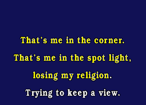 That's me in the corner.
That's me in the spot light,
losing my religion.

Trying to keep a view.