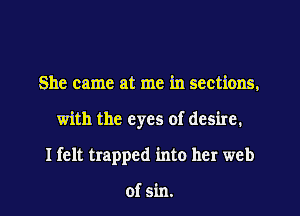 She came at me in sections.
with the eyes of desire.
I felt trapped into her web

of sin.