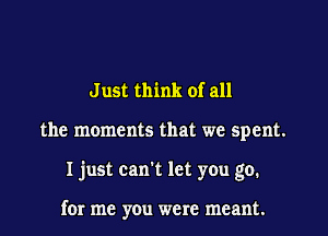 J ust think of all
the moments that we spent.
I just can't let you go.

for me you were meant.