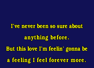 I've never been so sure about
anything before.
But this love I'm feelin' gonna be

a feeling I feel forever more.