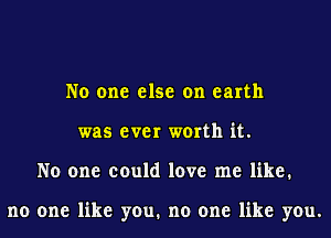 No one else on earth
was ever worth it.
No one could love me like.

no one like you. no one like you.
