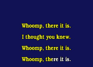 Whoomp. there it is.

I tlmught you knew.

Whoomp. there it is.

Whoomp. there it is.