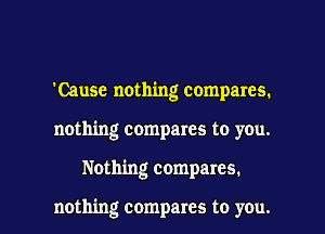 'Cause nothing compares.

nothing compares to you.

Nothing compares.

nothing compares to you. I