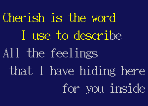 Cherish is the word
I use to describe

All the feelings

that I have hiding here
for you inside