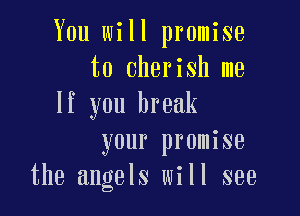You will promise
to cherish me
If you break

your promise
the angels will see