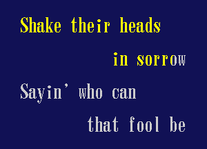 Shake their heads

in sorrow

Sayin' who can

that fool be