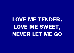 LOVE ME TENDER,
LOVE ME SWEET,
NEVER LET ME GO

g