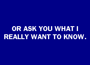 OR ASK YOU WHAT I

REALLY WANT TO KNOW.