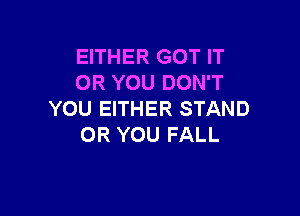 EITHER GOT IT
OR YOU DON'T

YOU EITHER STAND
OR YOU FALL