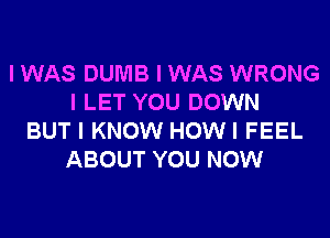 I WAS DUMB I WAS WRONG
I LET YOU DOWN
BUT I KNOW HOWI FEEL
ABOUT YOU NOW