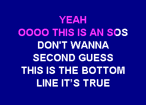 YEAH
0000 THIS IS AN SOS
DON'T WANNA
SECOND GUESS
THIS IS THE BOTTOM
LINE ITS TRUE