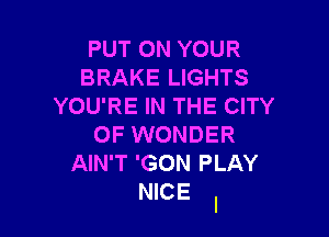 PUT ON YOUR
BRAKE LIGHTS
YOU'RE IN THE CITY

OF WONDER
AIN'T 'GON PLAY
NICE l