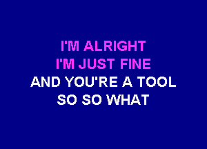 I'M ALRIGHT
I'M JUST FINE

AND YOU'RE A TOOL
SO SO WHAT