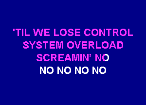 'TIL WE LOSE CONTROL
SYSTEM OVERLOAD

SCREAMIW NO
NO NO NO NO