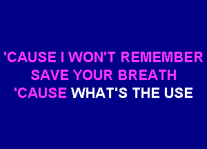 'CAUSE I WON'T REMEMBER
SAVE YOUR BREATH
'CAUSE WHAT'S THE USE