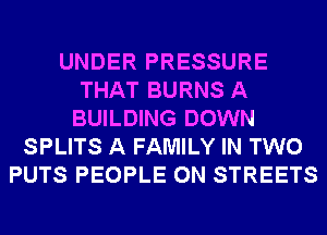 UNDER PRESSURE
THAT BURNS A
BUILDING DOWN
SPLITS A FAMILY IN TWO
PUTS PEOPLE 0N STREETS