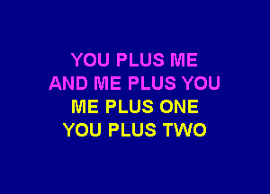 YOU PLUS ME
AND ME PLUS YOU

ME PLUS ONE
YOU PLUS TWO