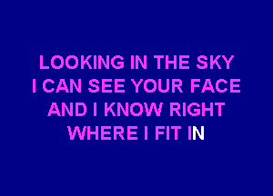 LOOKING IN THE SKY
ICAN SEE YOUR FACE

AND I KNOW RIGHT
WHERE I FIT IN