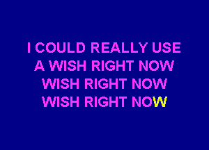 I COULD REALLY USE
A WISH RIGHT NOW

WISH RIGHT NOW
WISH RIGHT NOW
