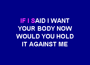 IF I SAID I WANT
YOUR BODY NOW

WOULD YOU HOLD
IT AGAINST ME