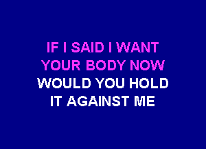 IF I SAID I WANT
YOUR BODY NOW

WOULD YOU HOLD
IT AGAINST ME