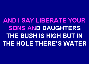 AND I SAY LIBERATE YOUR
SONS AND DAUGHTERS
THE BUSH IS HIGH BUT IN

THE HOLE THERES WATER